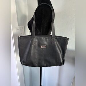 Boots N Bags large black leather zip tote EUC